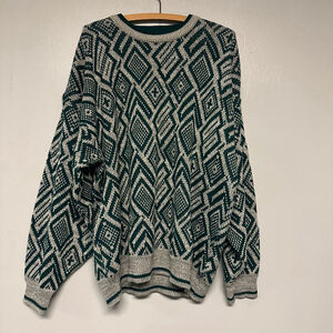 Men's Trend Basics Crewneck Sweater XXL Green Gray Diamond Pattern 100% acrylic